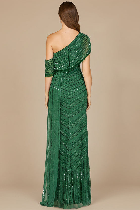 Off Shoulder Sheath Beaded Gown - JUSTLUXURY