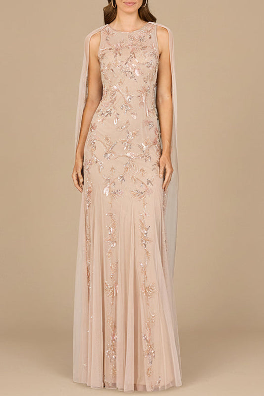 Mermaid Beaded Dress with Long Cape - OUTLET - JUSTLUXURY