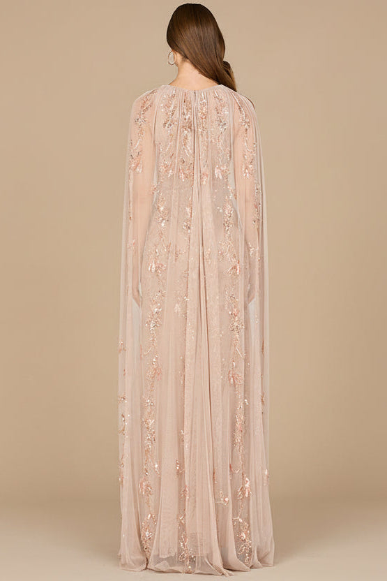 Mermaid Beaded Dress with Long Cape - OUTLET - JUSTLUXURY