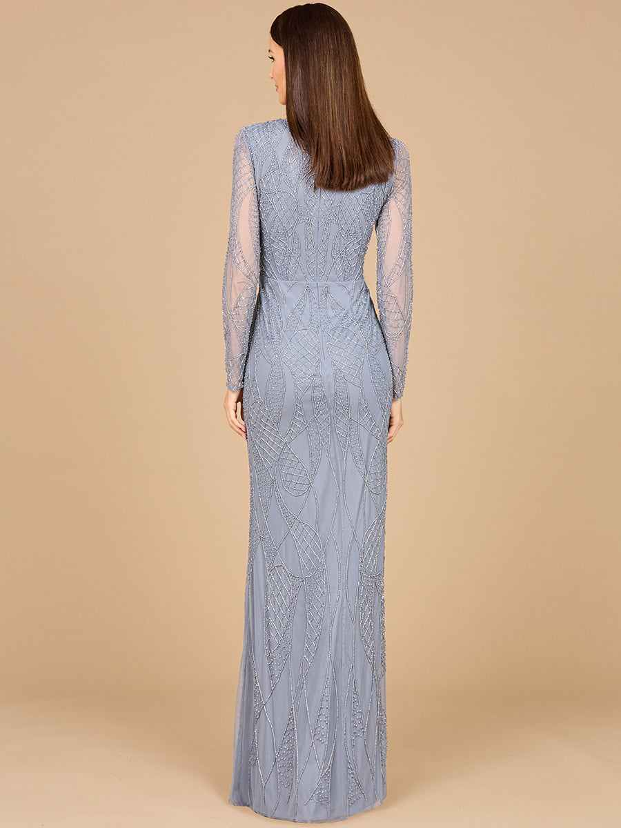 V Neck Beaded Long Sleeve Dress - JUSTLUXURY