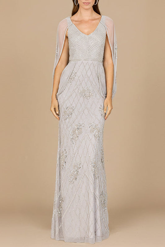 Beaded Cape Sleeve Dress - JUSTLUXURY