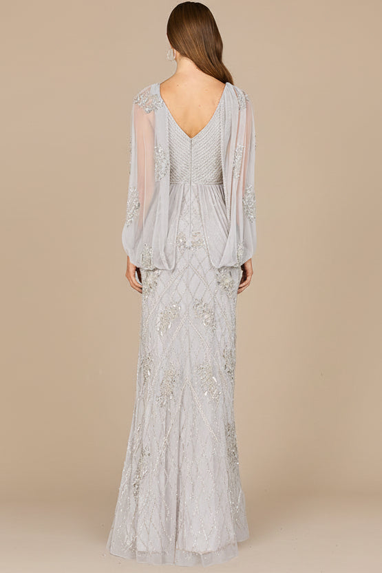 Beaded Cape Sleeve Dress - JUSTLUXURY