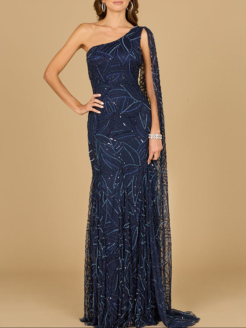 One Shoulder Cape Gown - JUSTLUXURY