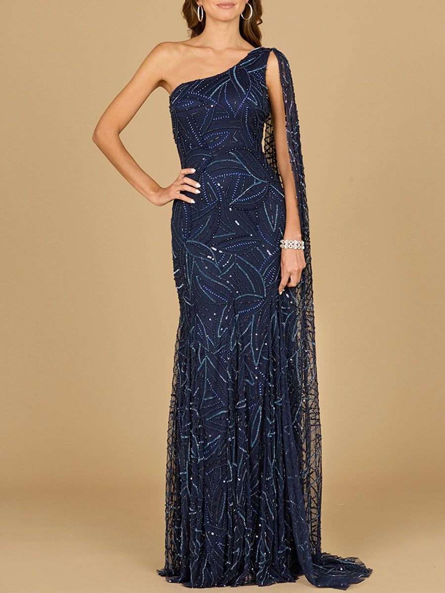 One Shoulder Cape Gown - JUSTLUXURY