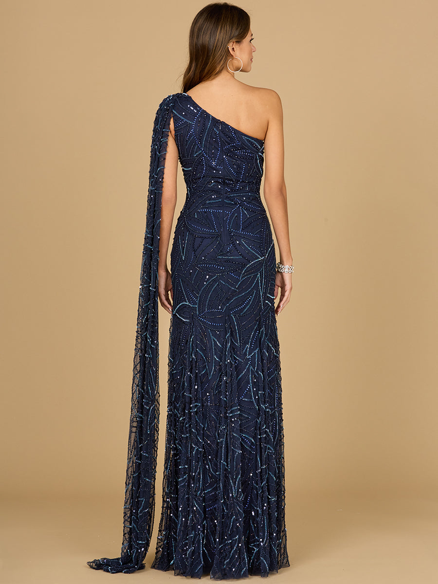 One Shoulder Cape Gown - JUSTLUXURY