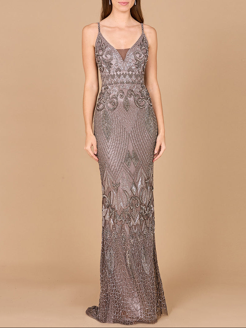 Sleeveless V-Neck Beaded Dress - JUSTLUXURY