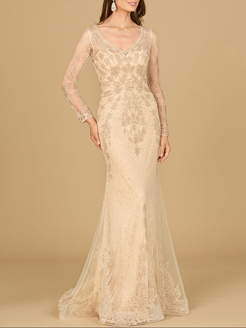 Long Sleeve Lace Mermaid Gown - JUSTLUXURY
