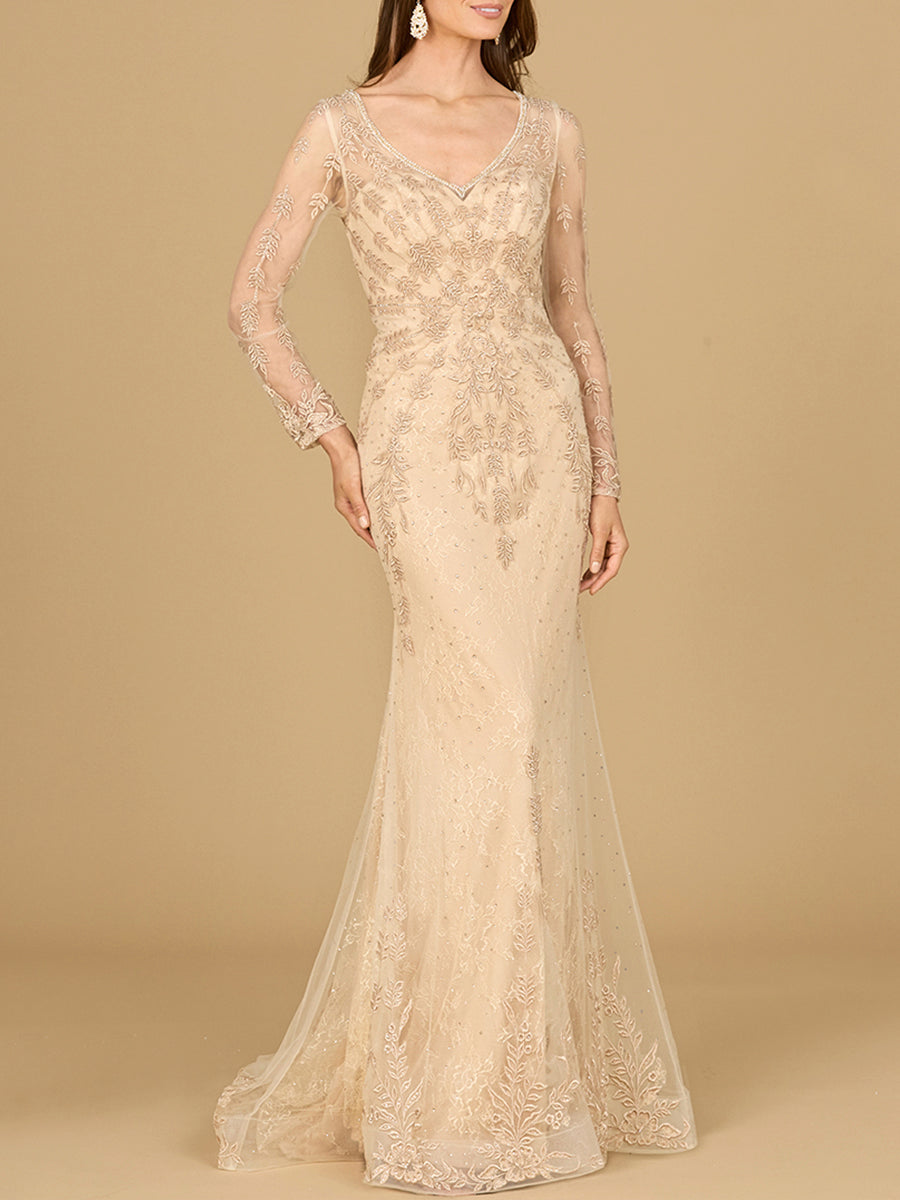 Long Sleeve Lace Mermaid Gown - JUSTLUXURY