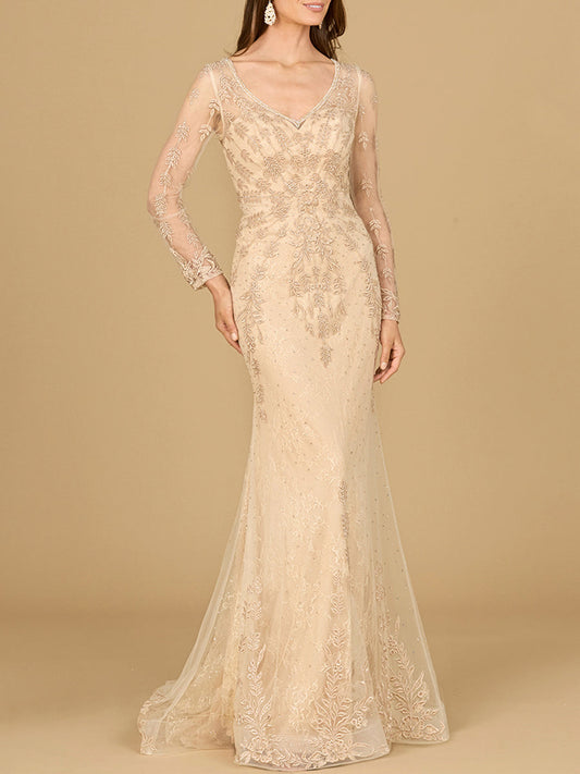 Long Sleeve Lace Mermaid Gown - JUSTLUXURY