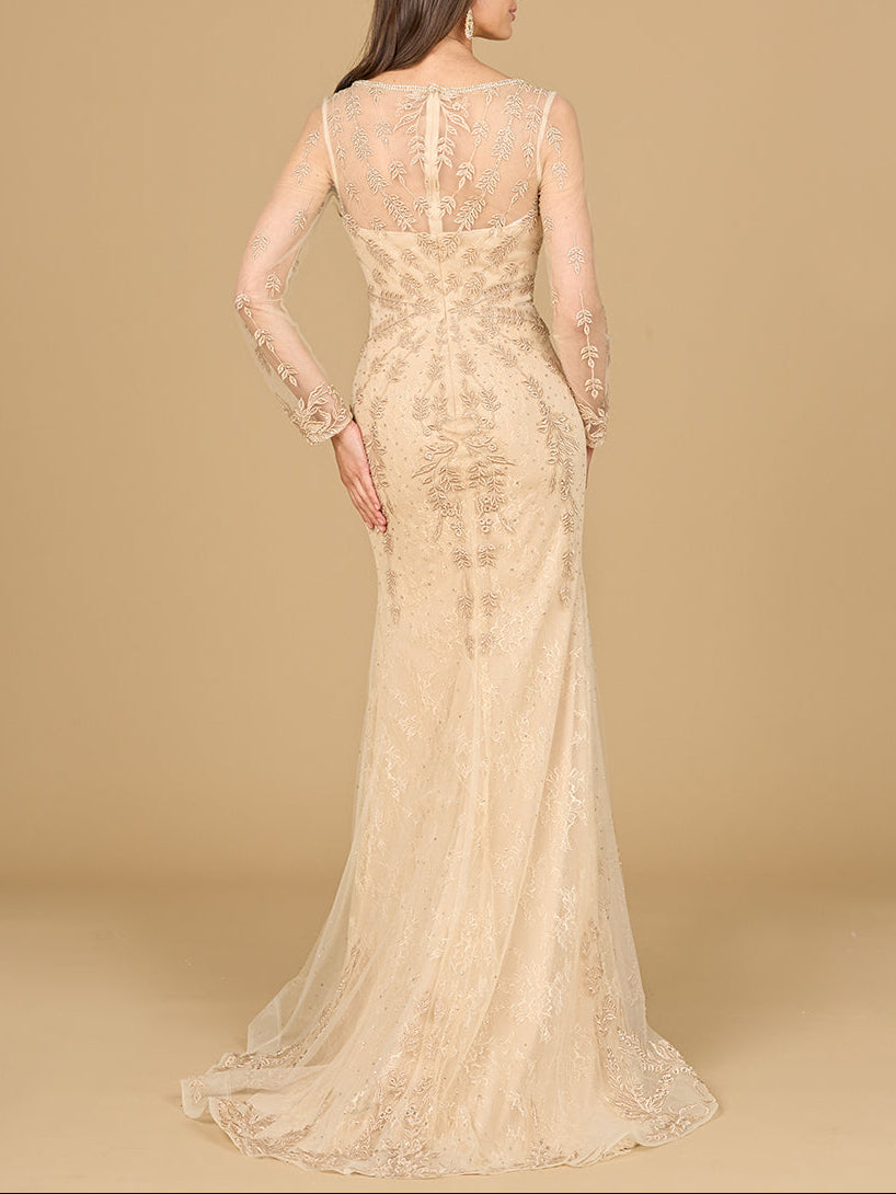 Long Sleeve Lace Mermaid Gown - JUSTLUXURY
