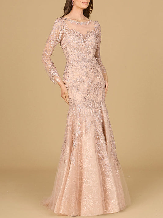 Long Sleeve, Mermaid Lace Gown - JUSTLUXURY