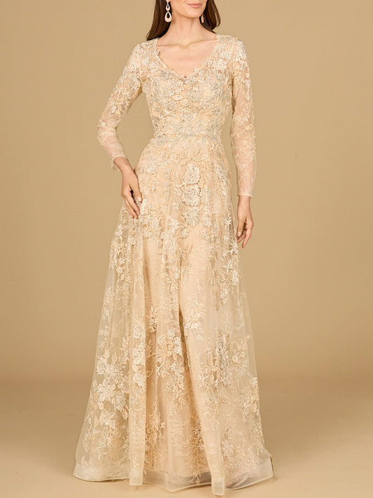 Lace Ballgown with Long Sleeves - JUSTLUXURY