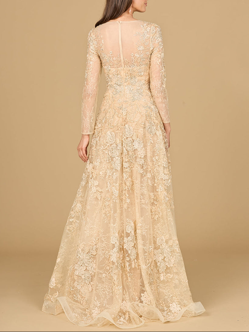 Lace Ballgown with Long Sleeves - JUSTLUXURY