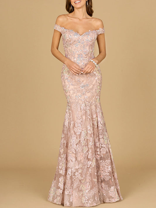 Off Shoulder Mermaid Beaded Gown - JUSTLUXURY