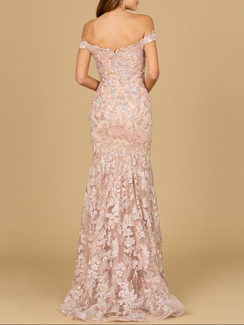 Off Shoulder Mermaid Beaded Gown - JUSTLUXURY