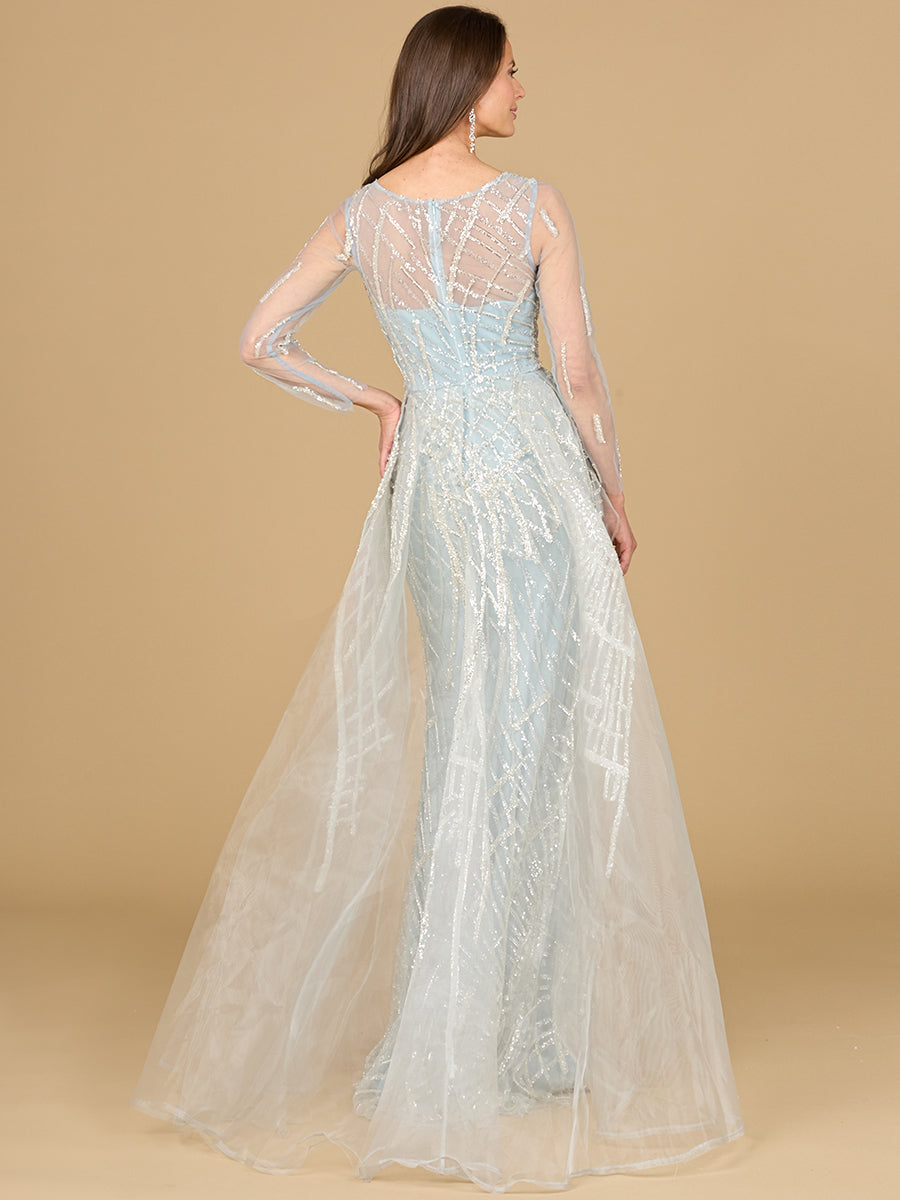 Long Sleeve Lace Gown with Tulle Overskirt - JUSTLUXURY