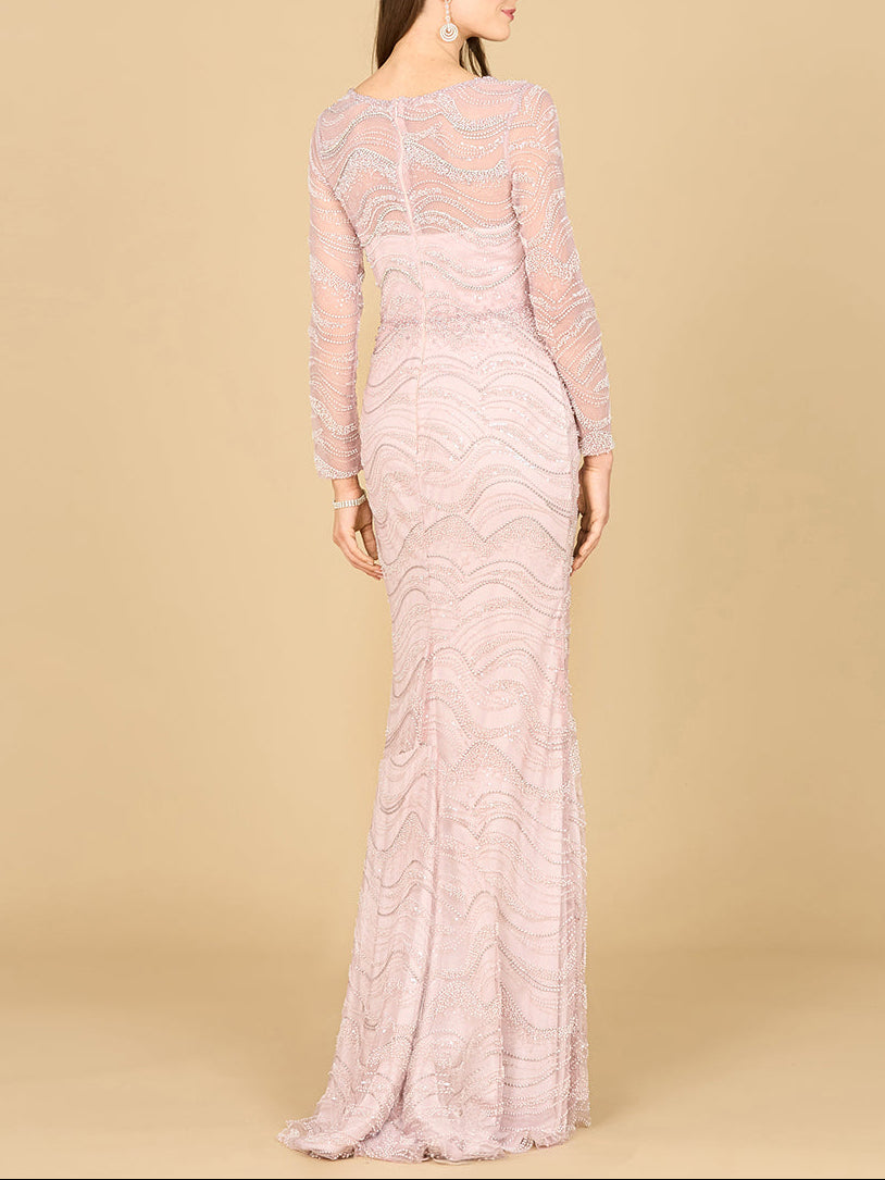 Long Sleeve Lace Fitted Gown - JUSTLUXURY