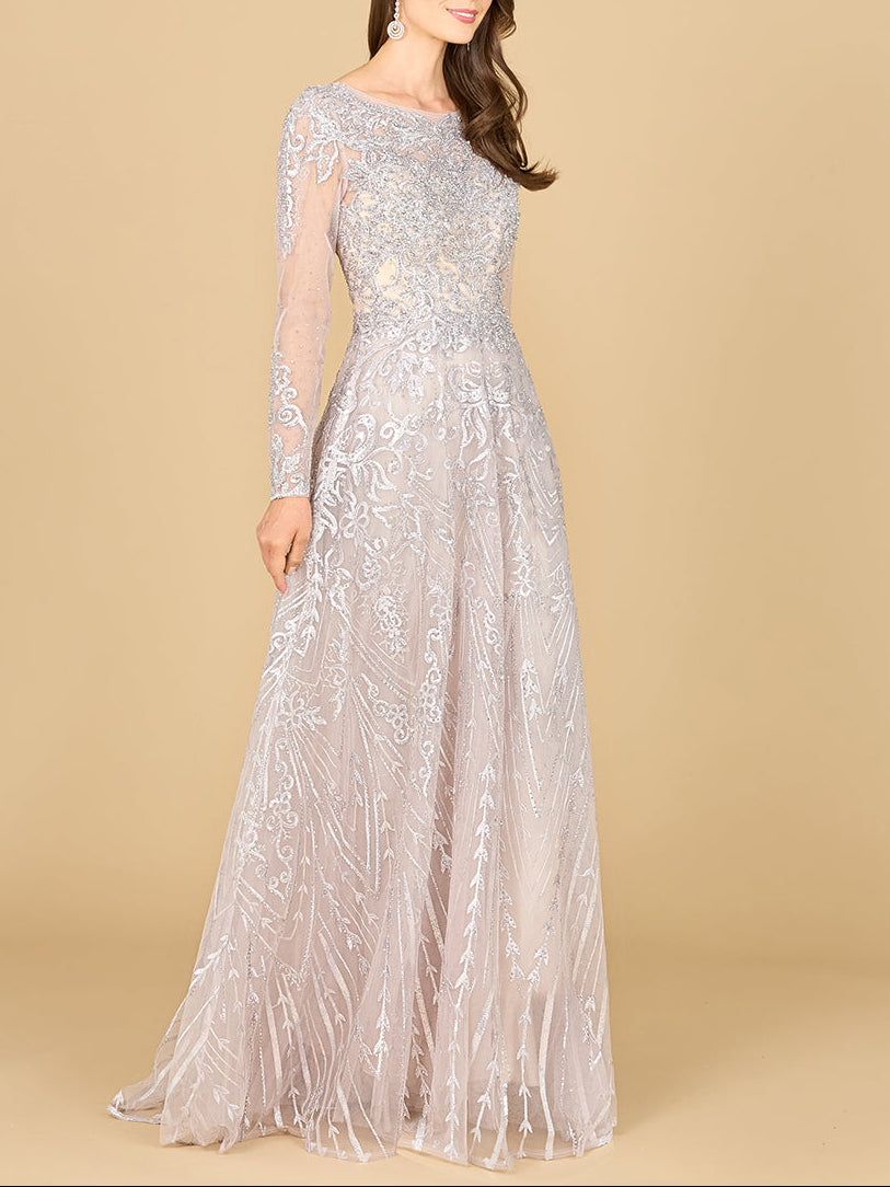 Long Sleeve High Neck Gown - JUSTLUXURY