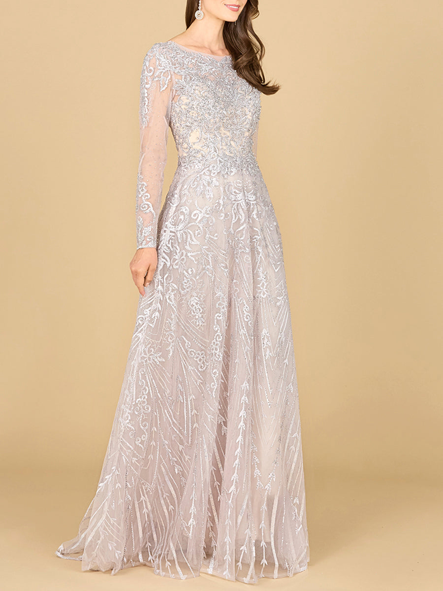 Long Sleeve High Neck Gown - JUSTLUXURY