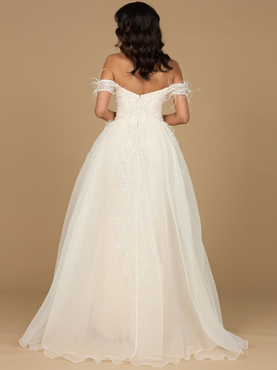 Off Shoulder Gown with Feathers - JUSTLUXURY