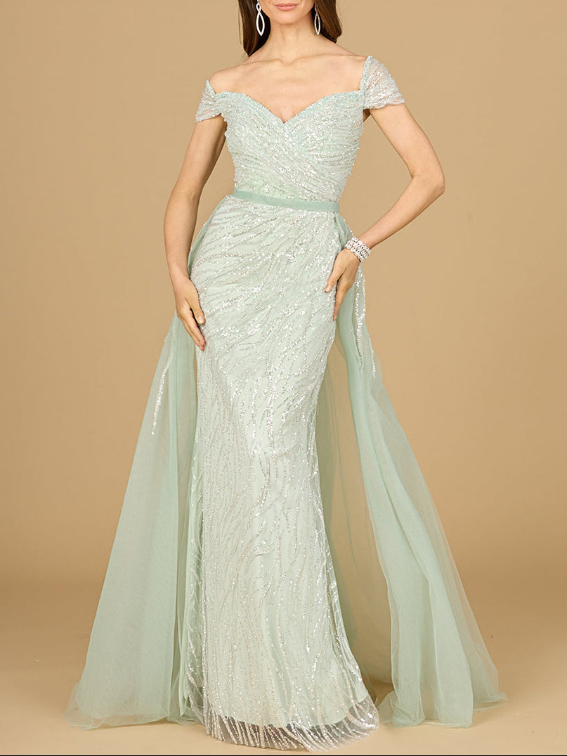 Classic Off Shoulder Overskirt Gown - JUSTLUXURY