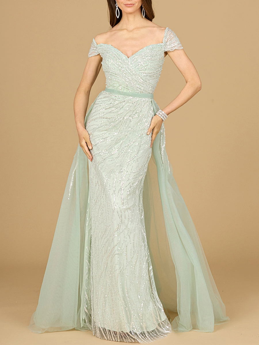 Classic Off Shoulder Overskirt Gown - JUSTLUXURY