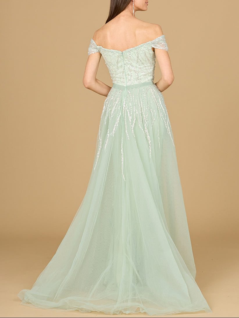 Classic Off Shoulder Overskirt Gown - JUSTLUXURY