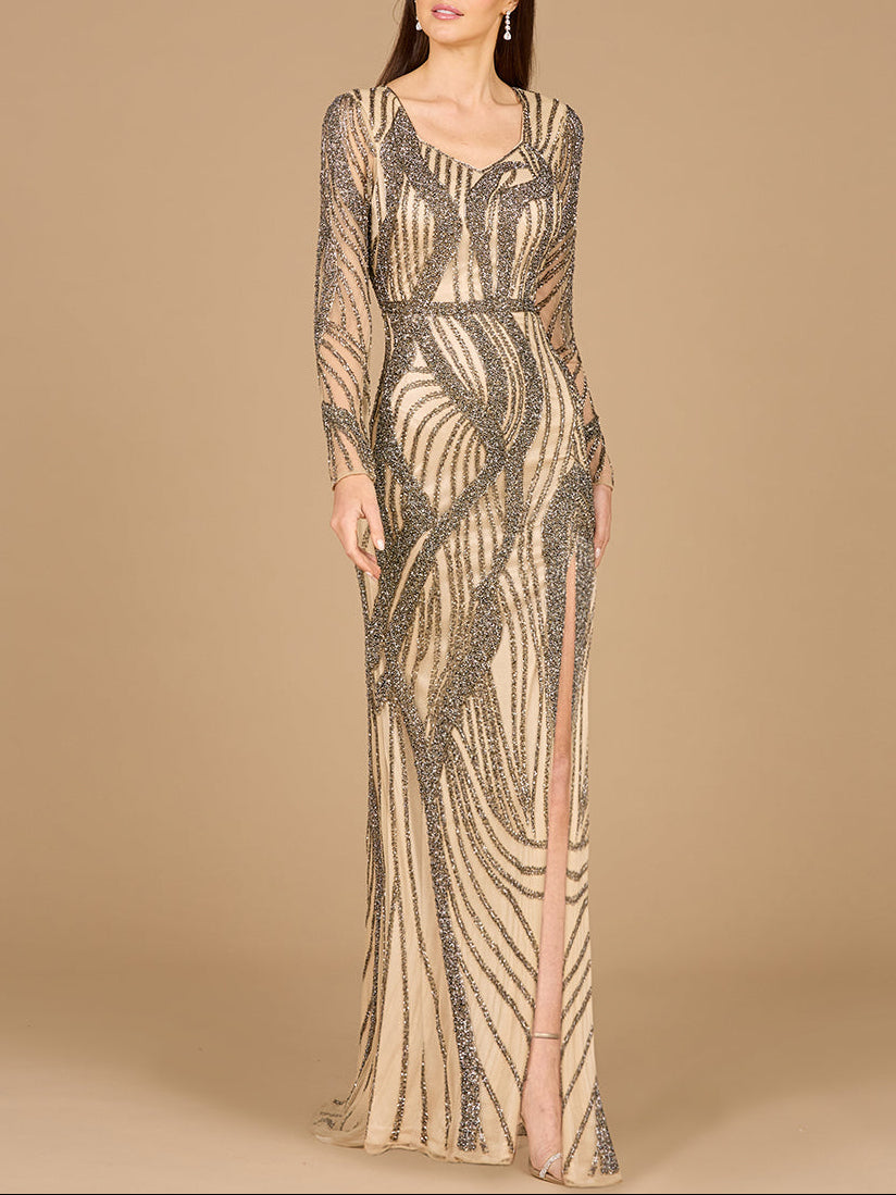Cascading Beads Long Sleeve Dress - OUTLET - JUSTLUXURY