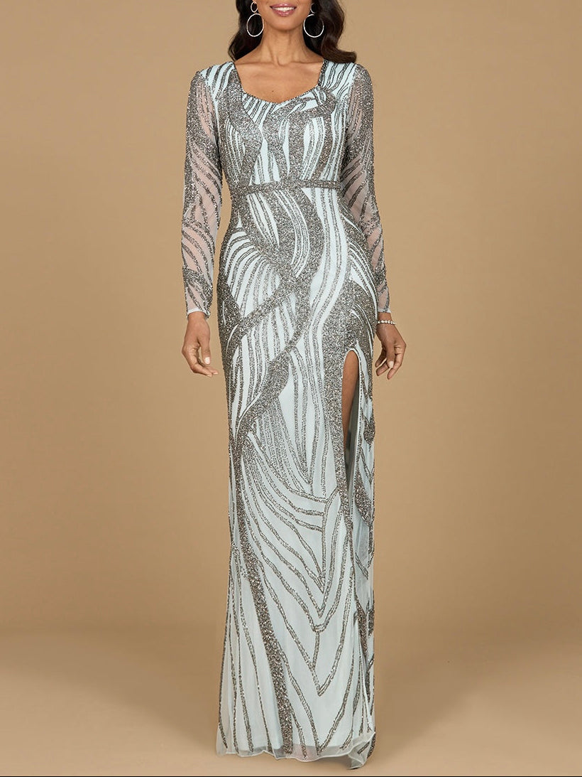 Cascading Beads Long Sleeve Dress - OUTLET - JUSTLUXURY
