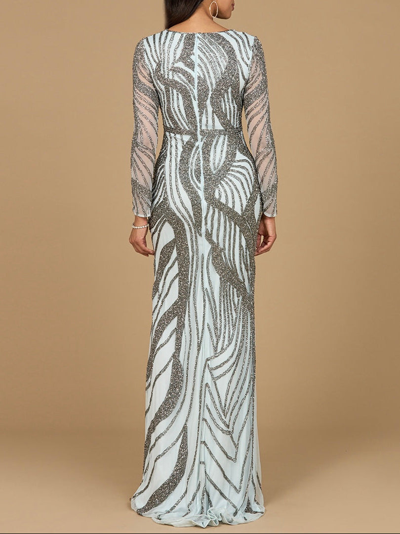 Cascading Beads Long Sleeve Dress - OUTLET - JUSTLUXURY