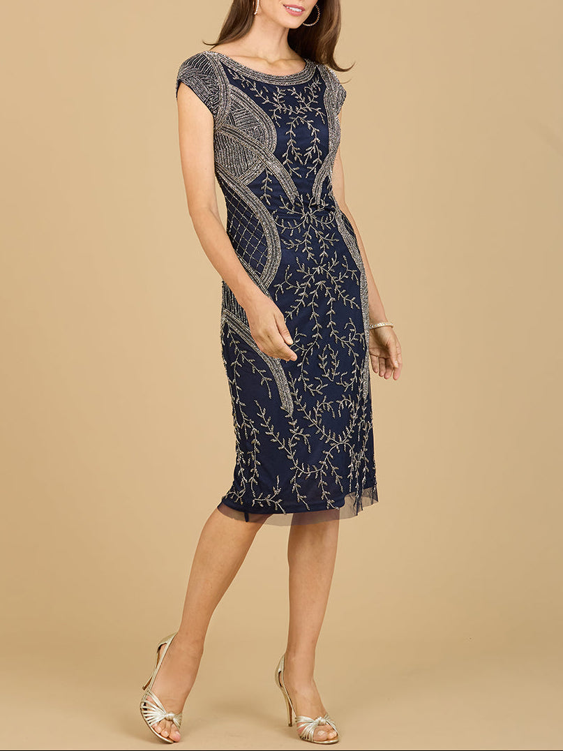 Cap Sleeve Midi Gown with High Neckline - JUSTLUXURY
