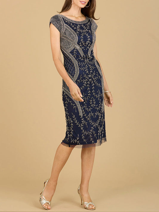 Cap Sleeve Midi Gown with High Neckline - JUSTLUXURY