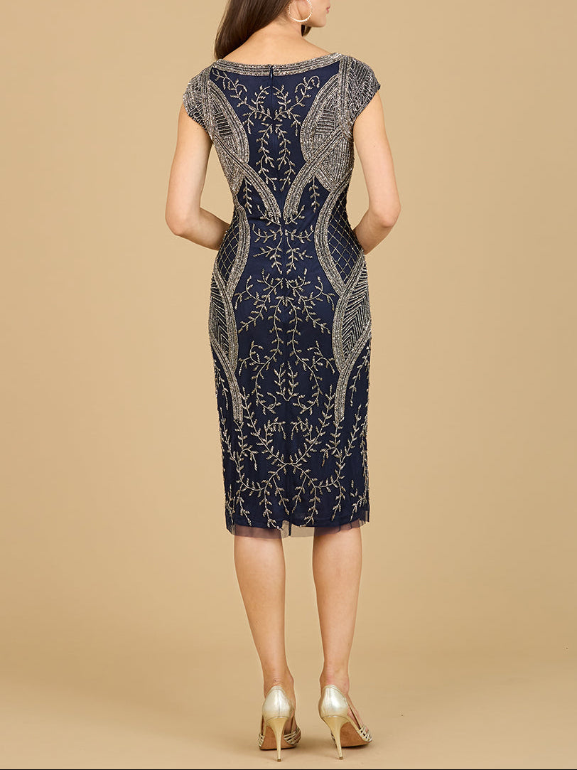 Cap Sleeve Midi Gown with High Neckline - JUSTLUXURY