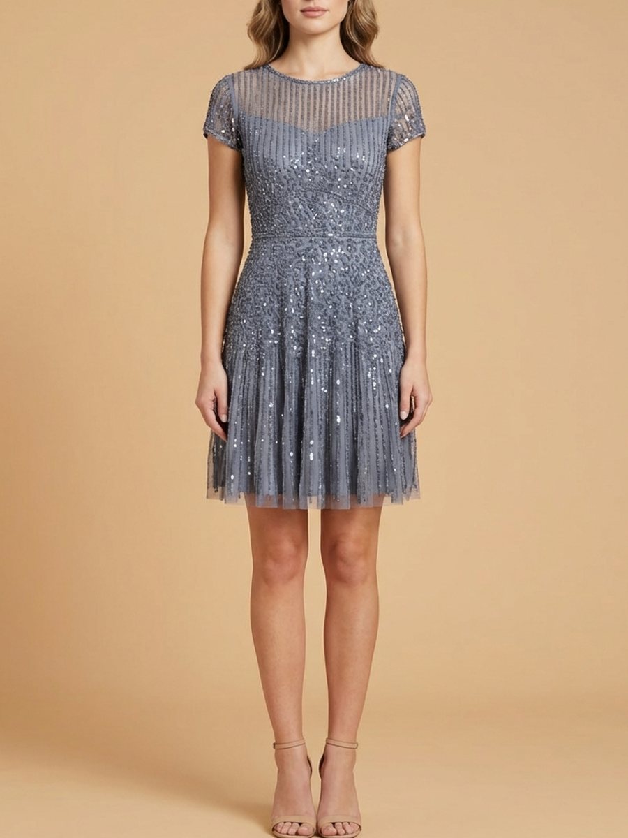 Cap Sleeve Sequin Short Dress - JUSTLUXURY