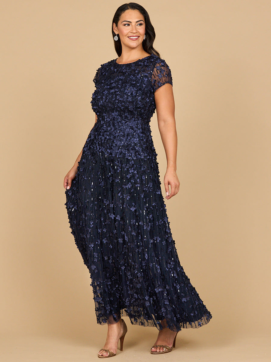 3D Floral Embellished Cap Sleeve Gown | 29181 - JUSTLUXURY