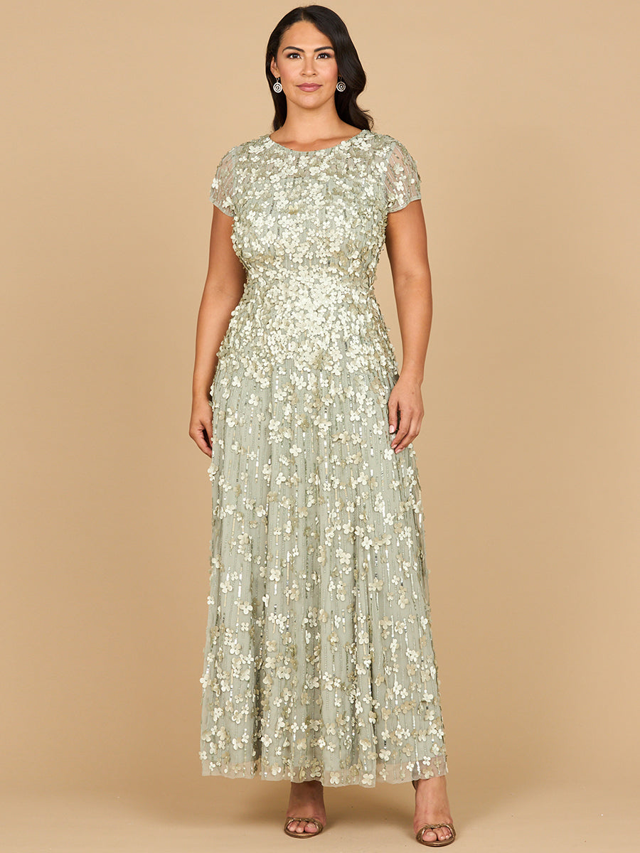 3D Floral Embellished Cap Sleeve Gown | 29181 - JUSTLUXURY