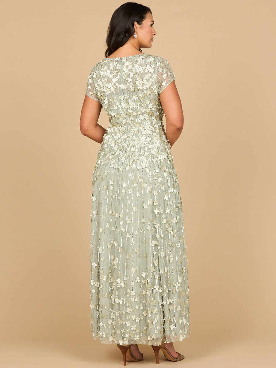 3D Floral Embellished Cap Sleeve Gown | 29181 - JUSTLUXURY
