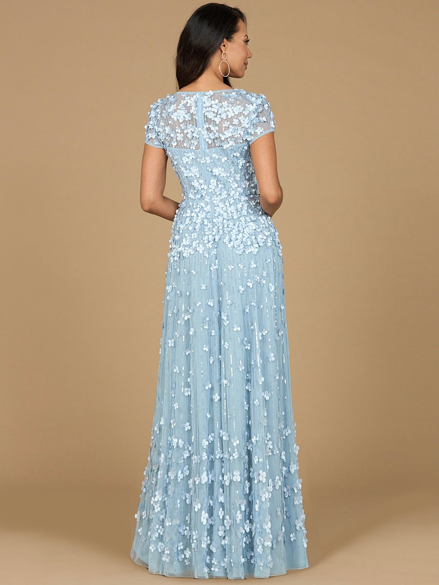3D Floral Embellished Cap Sleeve Gown | 29181 - JUSTLUXURY