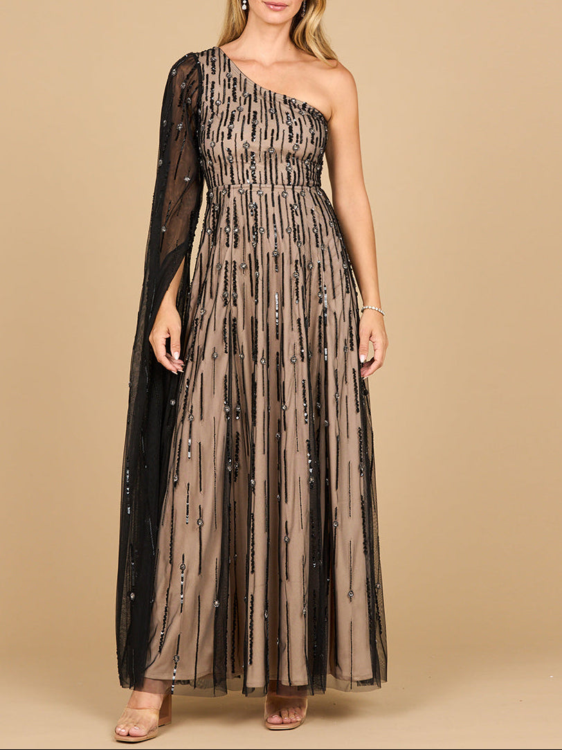 One Shoulder A-Line Gown - JUSTLUXURY