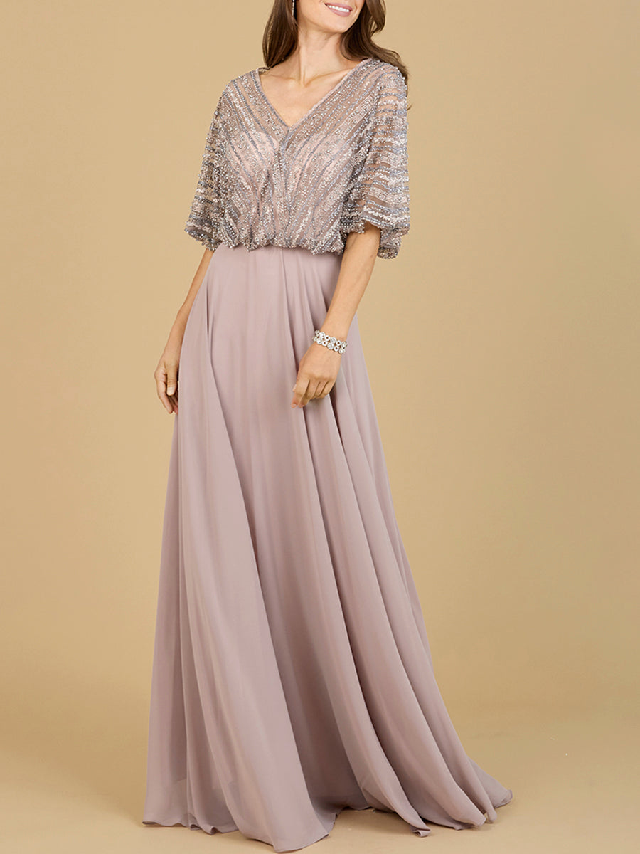Chiffon A-line Long Gown - JUSTLUXURY