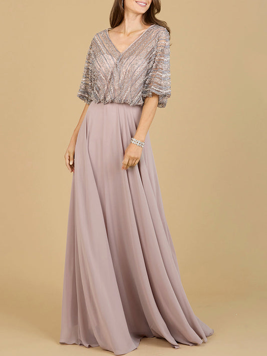 Chiffon A-line Long Gown - JUSTLUXURY