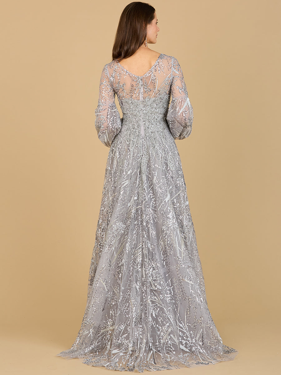 V Neckline Long Sleeve Gown - JUSTLUXURY