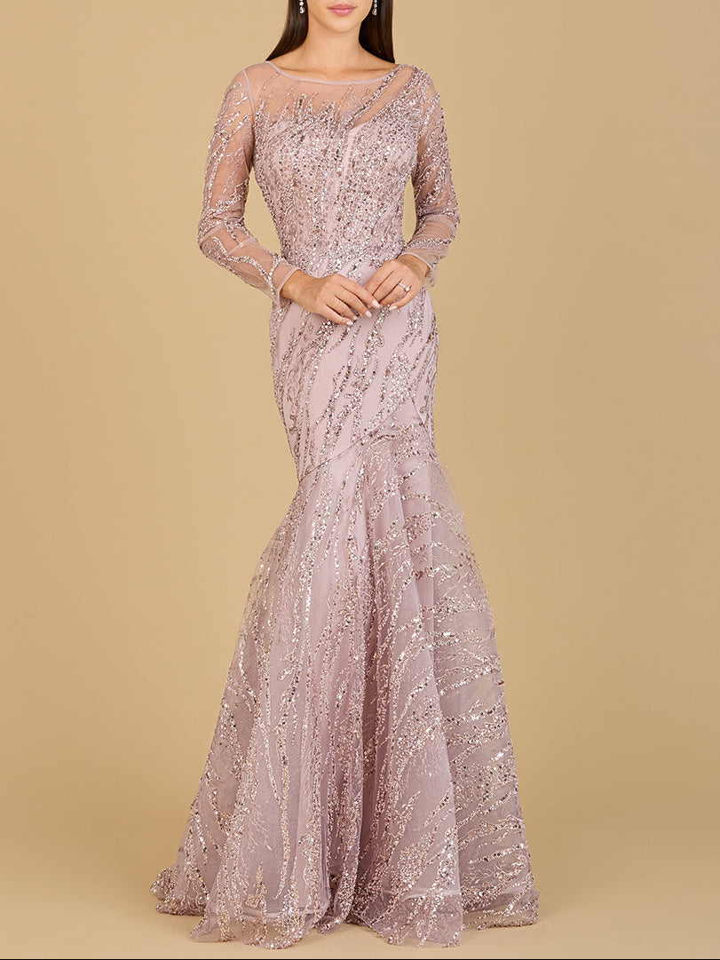 Long Sleeve Mermaid Beaded Gown - JUSTLUXURY