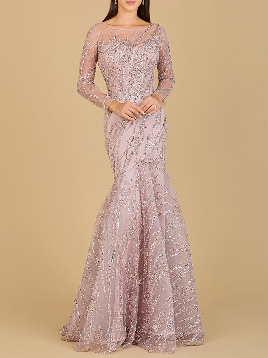 Long Sleeve Mermaid Beaded Gown - JUSTLUXURY