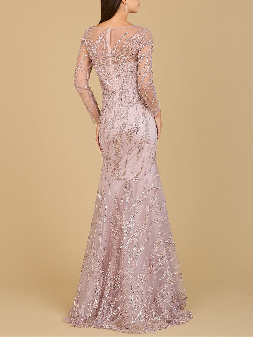 Long Sleeve Mermaid Beaded Gown - JUSTLUXURY
