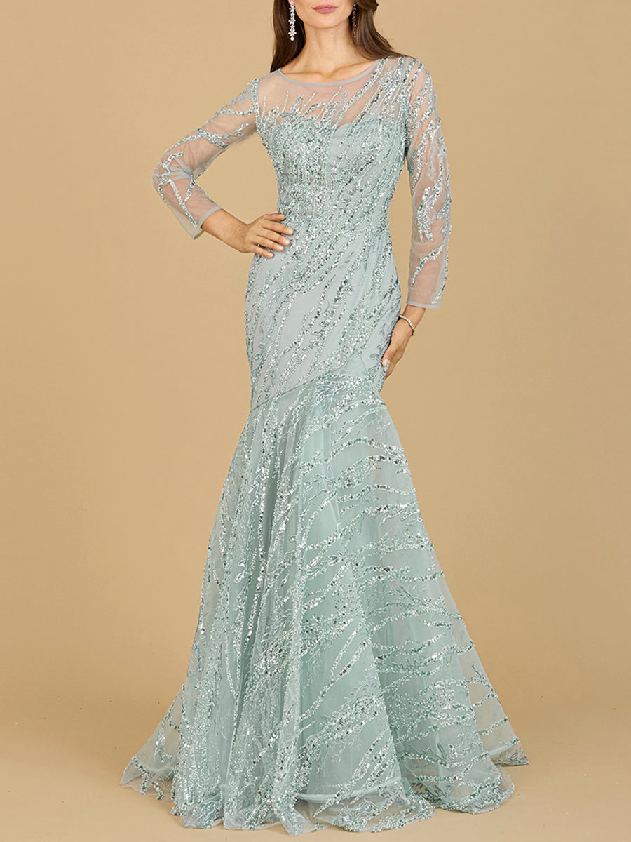 Long Sleeve Mermaid Beaded Gown - JUSTLUXURY