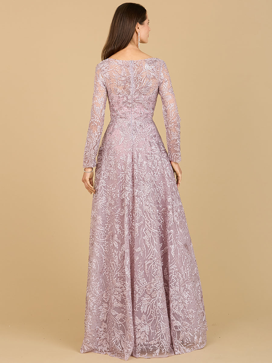 A-line Gown With Long Sleeves, V-Neckline - JUSTLUXURY