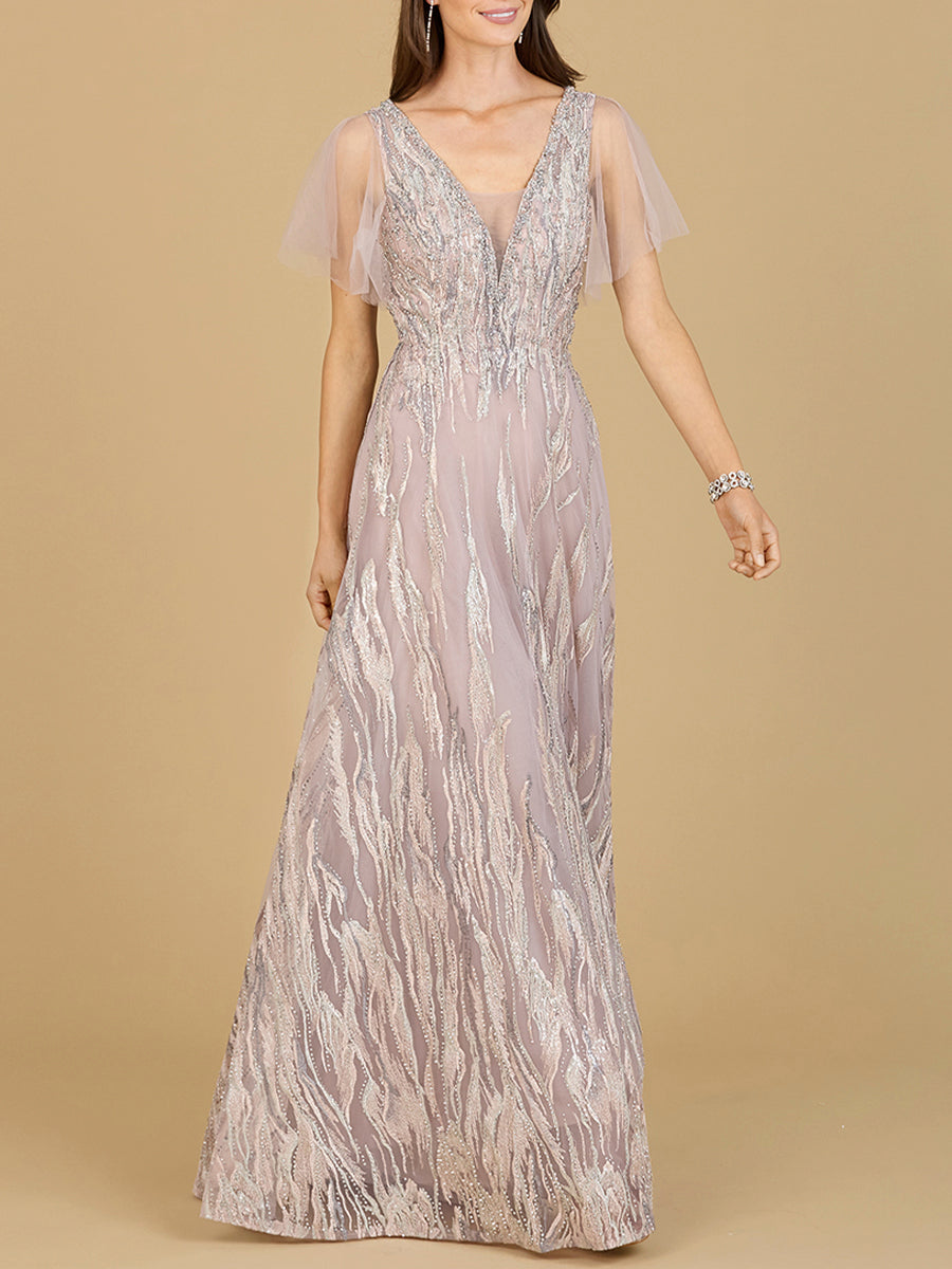 Cape Sleeve V-Neck Gown  - OUTLET - JUSTLUXURY