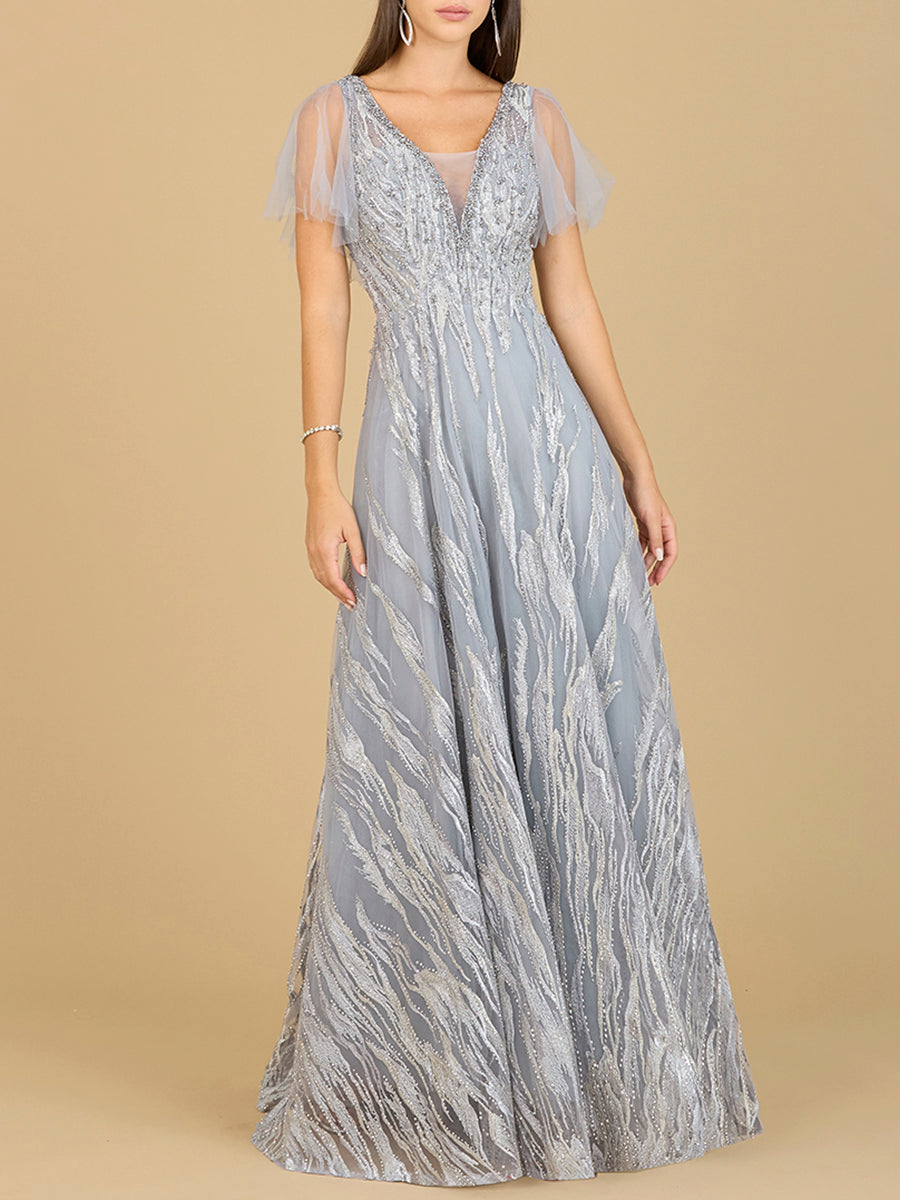 Cape Sleeve V-Neck Gown  - OUTLET - JUSTLUXURY