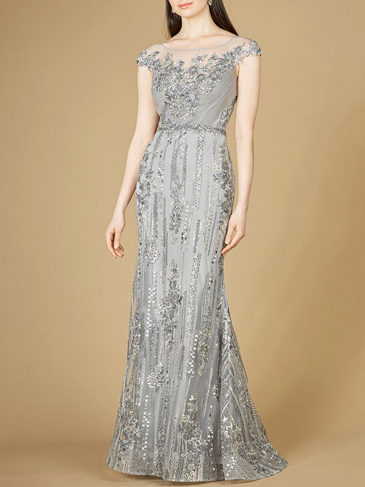 Cap Sleeve, Mermaid Lace Gown with High Neck OUTLET - JUSTLUXURY